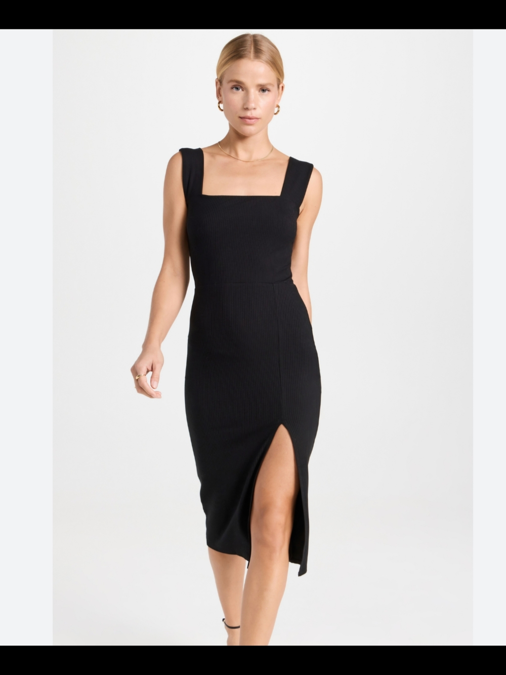 Reformation Black Square-Neck Midi Dress with Side Thigh Slit BNWT Large
